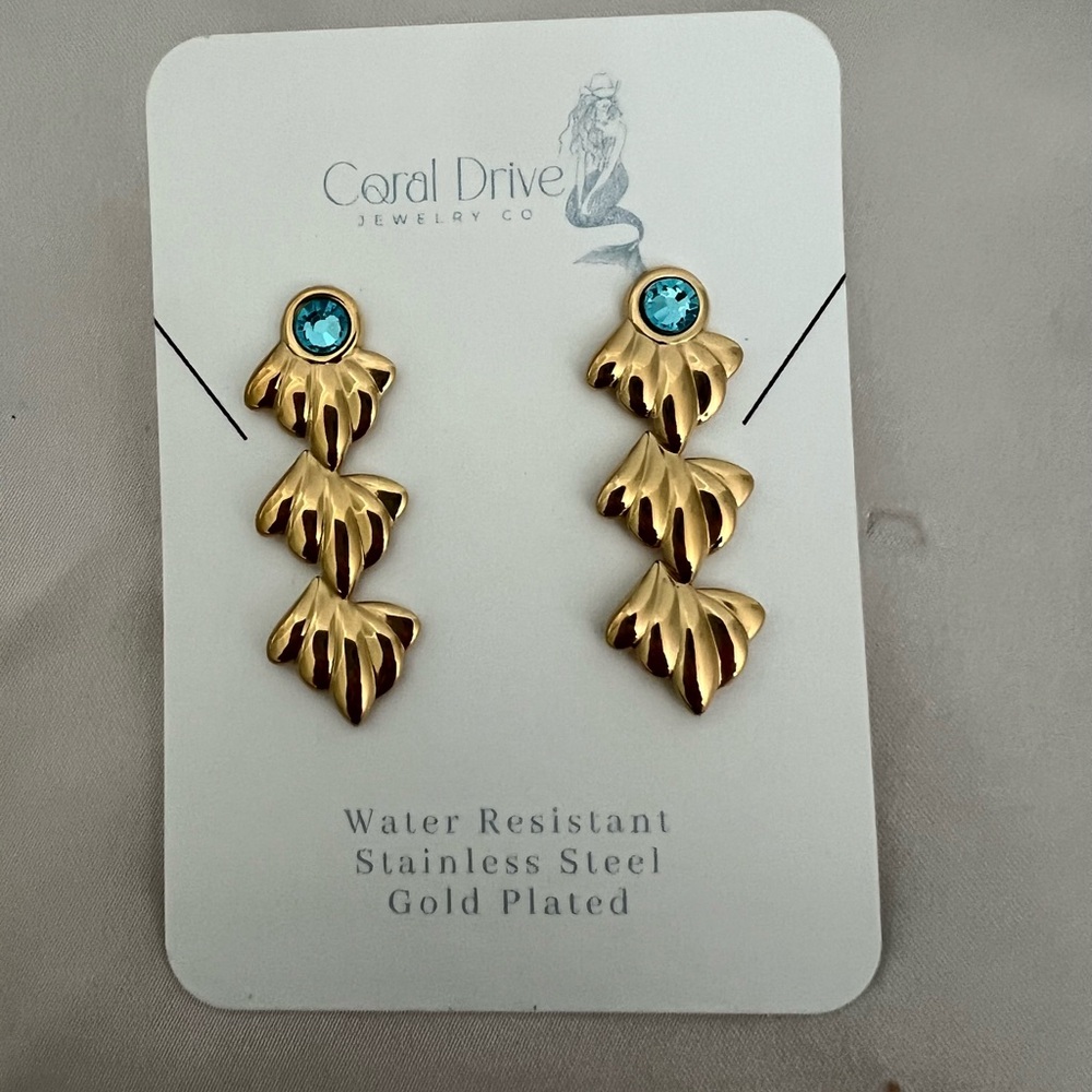 Gold Plated Earrings with Blue Accents